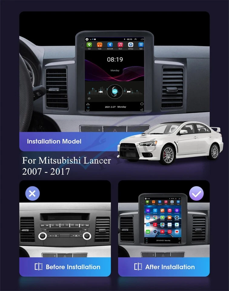 9.7" Vertical Car Stereo Radio GPS Navigation WiFi For 2007-17 Mitsubishi Lancer - Image 3 of 4