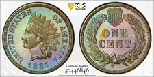 1885 1C PCGS PR67BN CAC Rainbow Toned Indian Penny Cent 50446846
