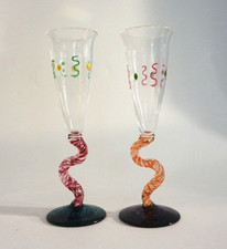 Antonio Garcia Studio Art Glass Champagne Flutes Set 2 Swirls San Antonio 1994