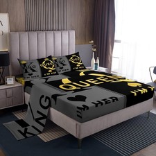 King and Queen Set Queen Size, Her and His Crown Bedding Set for Lover Couple...