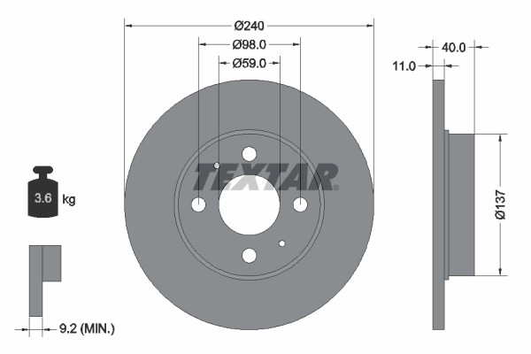 Disque de frein Textar 92061103 train avant Abarth 0060576335 1541802 284mm