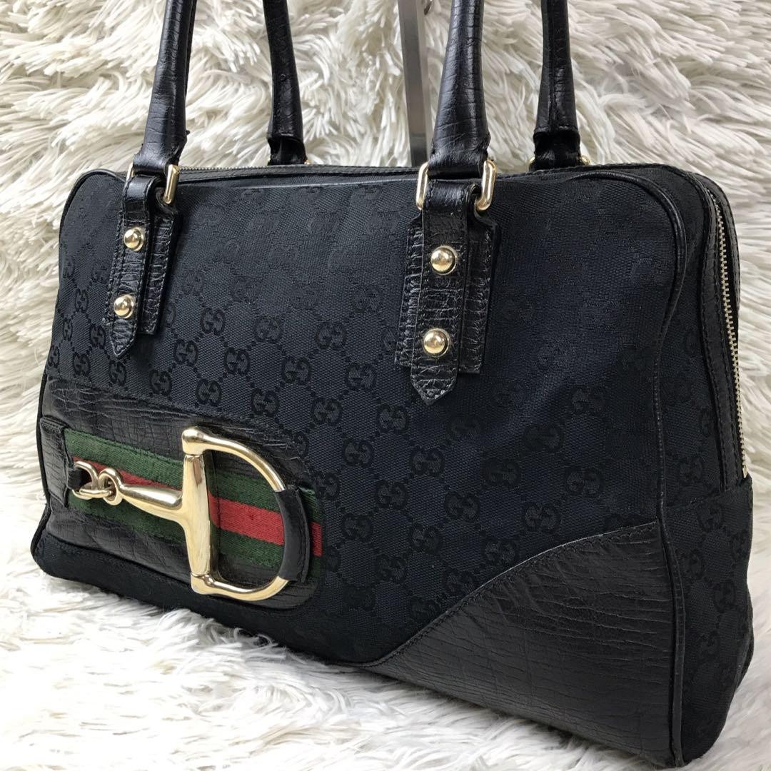 Gucci GG Canvas Hustler Tote Bag with Leather Trim and Black Hardware