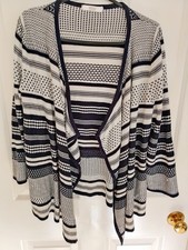 M&S Navy Mix 3/4 sleeve Open Front Waterfall Lightweight Cardigan Size 12