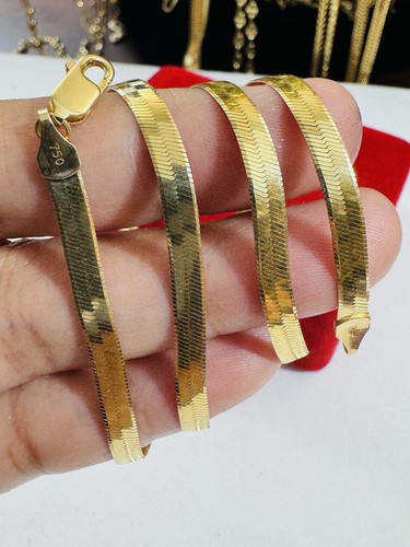 18K 750 Real Genuine Gold Herringbone Chain Necklace 17.6”/18” long 4mm 8.05g - Picture 13 of 24