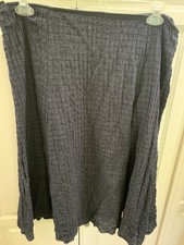 Eileen Fisher L Navy Ink Cotton Windowpane Lined Skirt 29" long Exc cond