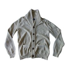 GANT Shawl Neck Cardigan Men Large Beige 100% Cotton Buttoned Knit Jumper Pocket