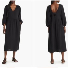 madewell ni684 black lightspun v-neck midi dress women size x-small xs