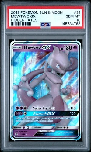 2019 POKEMON SUN & MOON HIDDEN FATES #31 MEWTWO GX PSA 10