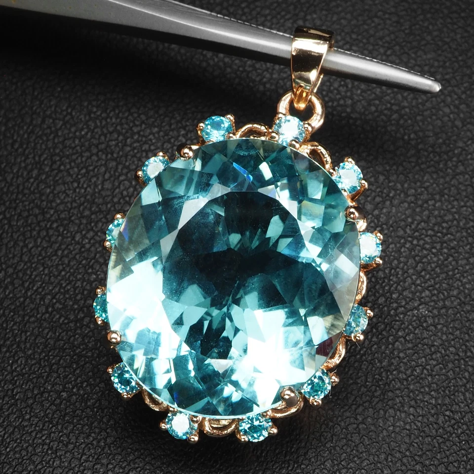 Pingentes de prata esterlina 925 ouro rosa brilhante azul ártico água-marinha 27,55 ct - Imagem 2 de 4