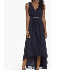 NWT Eliza J Navy Blue Embellished High-Low Gown Chiffon Dress Women’s Size 10