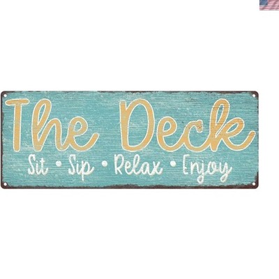 Outdoor Living Delight: 6 x16  Sit, Sip, Relax Metal Sign for Deck and Porch