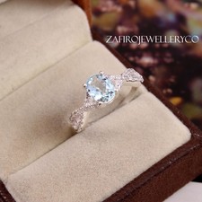 Aquamarine Ring, March Birthstone, Prong Ring, Zircon Ring, Silver Ring