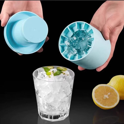 Silikon Tragbare Eisform 3D Zylinder Eiswürfelbereiter mit Deckel Einfaches Lösen
