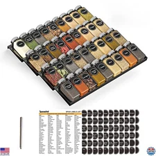 SpaceAid Spice Drawer Organizer, 36 Jars, 386 Labels, 4-Tier Rack, 16.75"x17.5