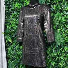Tahari Dress Size 2P Gunmetal Bronze Sequin Snakeskin Shift  3/4 Sleeve 3944