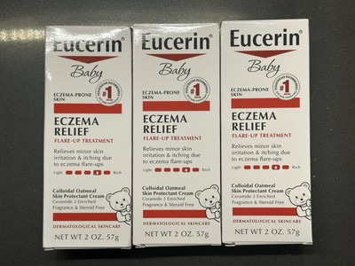 3 Eucerin Baby Eczema Relief Flare-Up Treatment Fragrance Free 2 oz. - bb 4/25