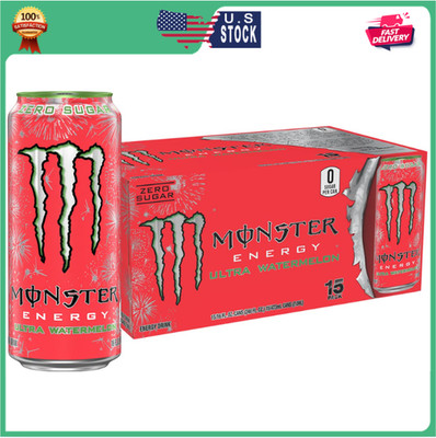 Monster Energy Ultra Watermelon, Sugar Free Energy Drink, 16 Ounce (Pack of 15)
