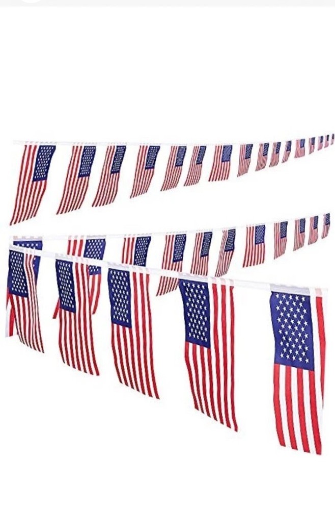 60PCS Patriotic American Flag Banner Kit for Independence Day - 65Ft Red White Blue Decor