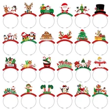 24 Pcs Christmas Headbands Xmas Head Toppers Santa Snowman Reindeer Hat Headp...