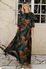 Baltic Born Paula Jade & Amber Satin Maxi Dress Small Medium READ DESCRIPTION