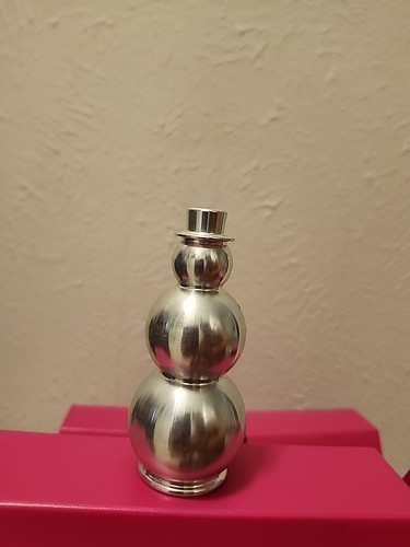 MCM Silver Metal Snowman Statue/Figurine 4in • Seasonal Decor • Vintage