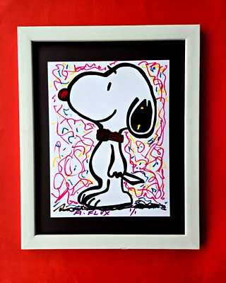  SNOOPY POP EXPRESSION by AIDAN FLUX  UNIQUE MIXED MEDIA Hand-Signed 1/1 + COA
