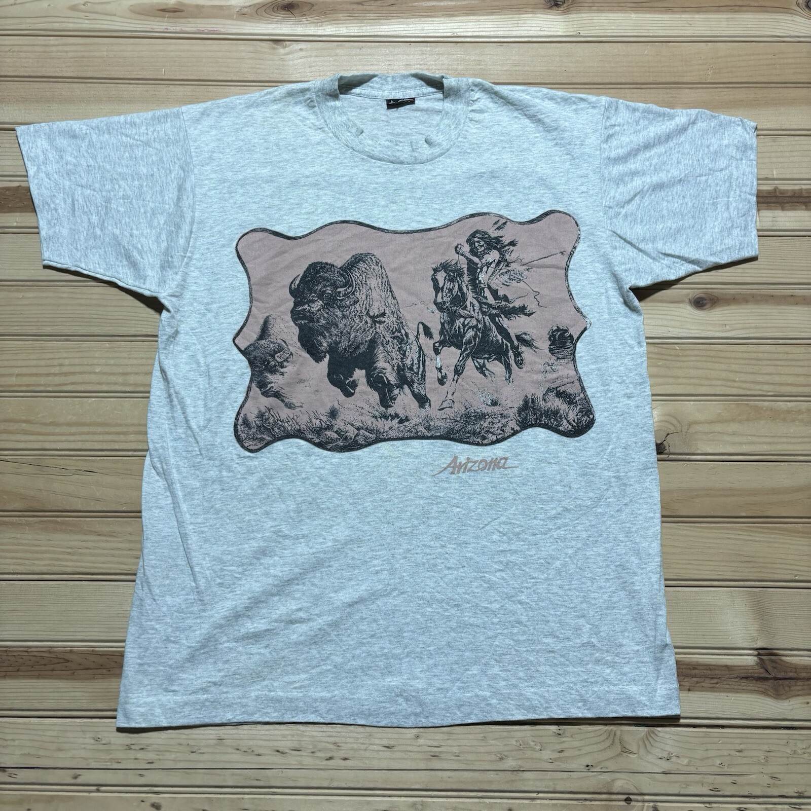 Vintage 80s 90s Arizona Native American Bison Buffalo Hunting Shirt Size Large