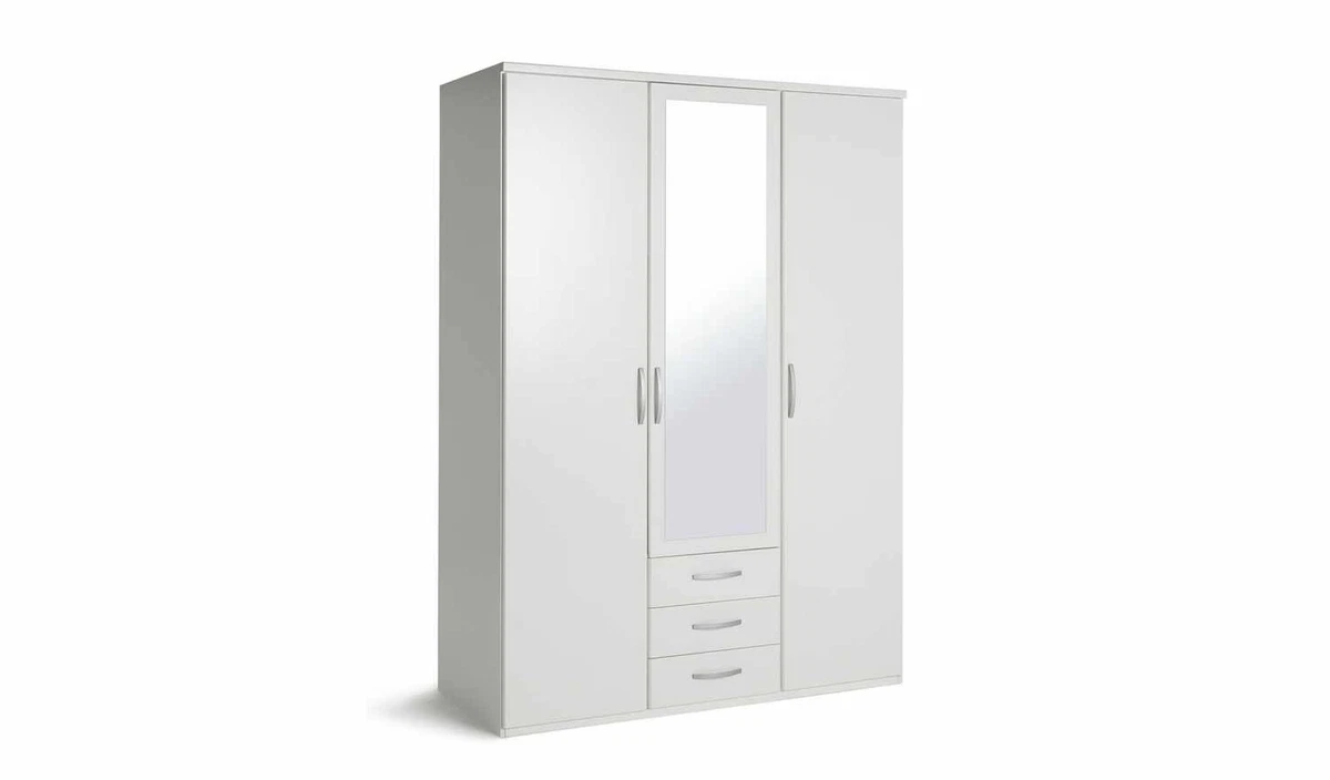 New Hallingford 3 Door 3 Drawer Mirror Wardrobe White