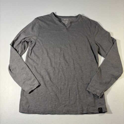 Lucky Brand Venice Burnout Mens M Long Sleeve Knit Henley Shirt Gray Lightweight