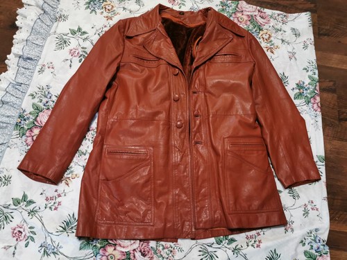 Vintage 70er New York 54 West Street abnehmbares Futter Herren Größe 42T braunes Leder - Bild 10 von 12