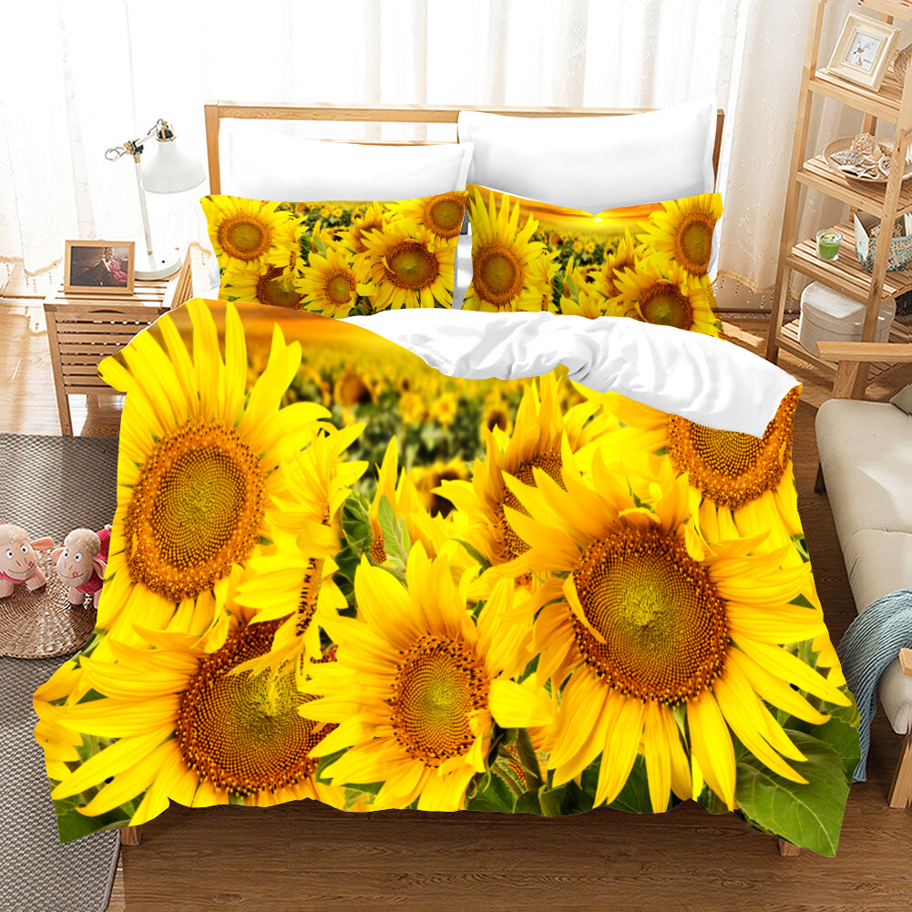 3D Landscape Sunflower Bedding Set Duvet Cover Comforter Cover PillowCase