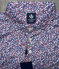 DONALD ROSS SPORT MENS PATRIOTIC JERSEY PRINT POLO SHIRT WHITE SIZE LARGE