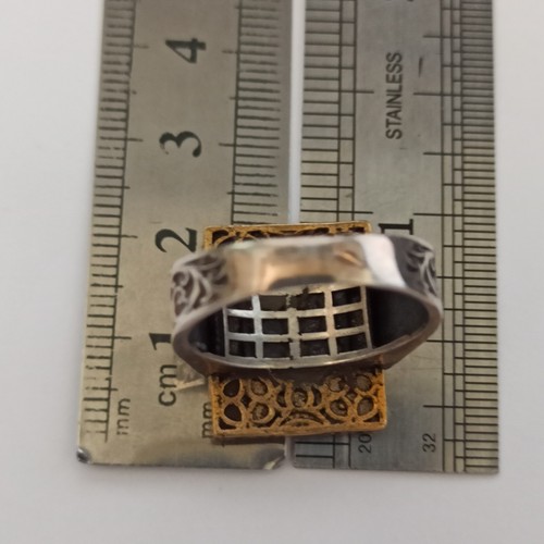 VTG Men's Ring Art Deco Revival Square Silver Black Quart Bronze 10.25 Retro - Picture 15 of 20