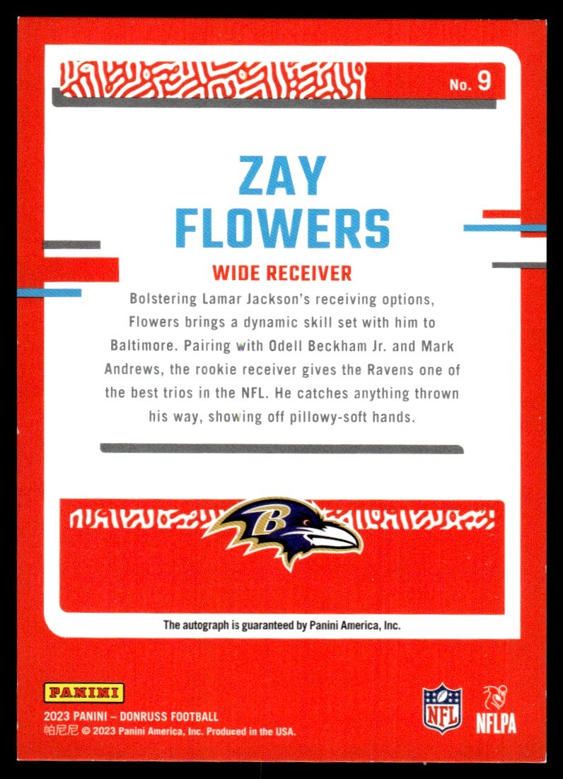 2023 Donruss The Rookies Autographs Zay Flowers Rookie Auto 29/100