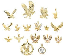 14K Solid Italian Gold Eagle Bird Charm Pendant Dije Colgante de Oro Aguila