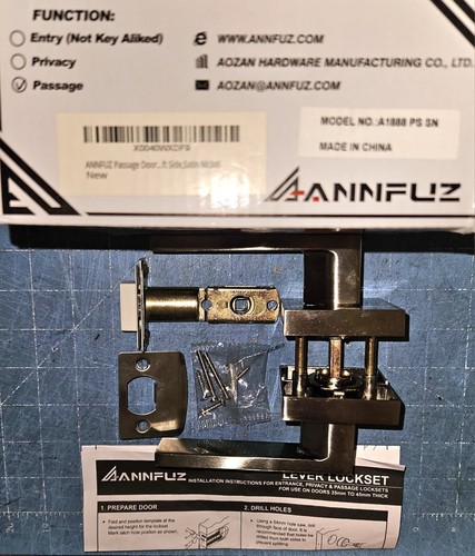 Annfuz Durchgang Flur Schranktürhebel Türgriff Schlossset Quadratisch Satin Nickel Ppd - Bild 2 von 5