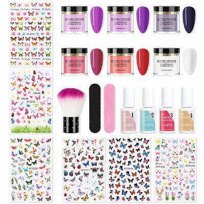 Pro Acrylic Colour Dip Powder & Nail Sticker Set DIY Gel Nail Art Starter Kit US