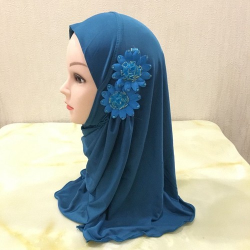 Muslim Kids Headscar One Piece Girls Hijab Islamic Amira Children Flower Scarf - Picture 15 of 39
