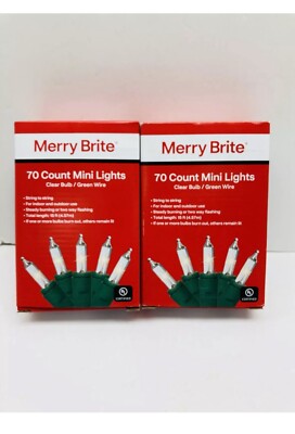 Christmas Merry Brite 70 Count X 2 Mini Lights Clear Bulb/green Wire