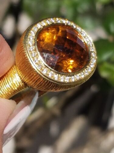 Gorgeous Vintage Textured Heavy Citrine Diamond 18k yellow gold ring - Picture 6 of 17
