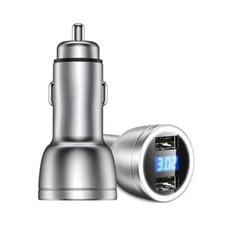 Car Aluminum Super Fast Dual-USB Charger For Cell Phone With Digital Display