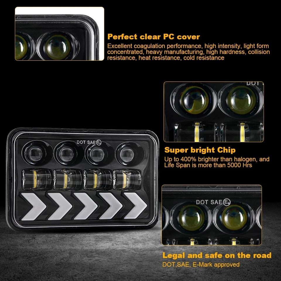 Faros LED 4x6" alto/bajo flujo DRL intermitente 4pCS 4X6" para Plymouth Caravelle 79-89 Foto 4 de 4