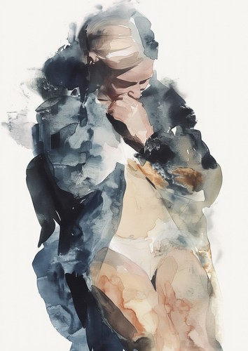 Contemplative Abstract Nude Figure 5"x7" Print on Matte Paper | Watercolor Art - Picture 3 of 7