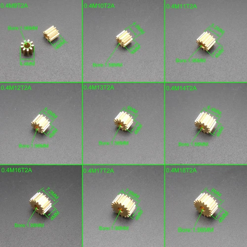10Pcs 0.4M Brass Gear Spur Bore 2MM 9/10/11/12/13/14/15/16/17/18 Teeth Height4MM