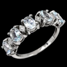 925 Sterling Silver Ring Oval Aquamarine 6x4mm Natural Gemstone Jewelry Size 9.5