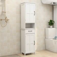 Tall Bathroom Floor Cabinet W/ Shelves Narrow Storage W/ Doors Drawer White