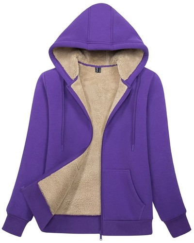 Para mujeres con cremallera completa con capucha forrada de sherpa abrigo cálido de lana invierno primavera chaqueta informal - Imagen 132 de 145
