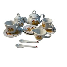 Miniature Ceramic Tea Set Hearts and Teddy Bears 13 Pieces Valentines Day