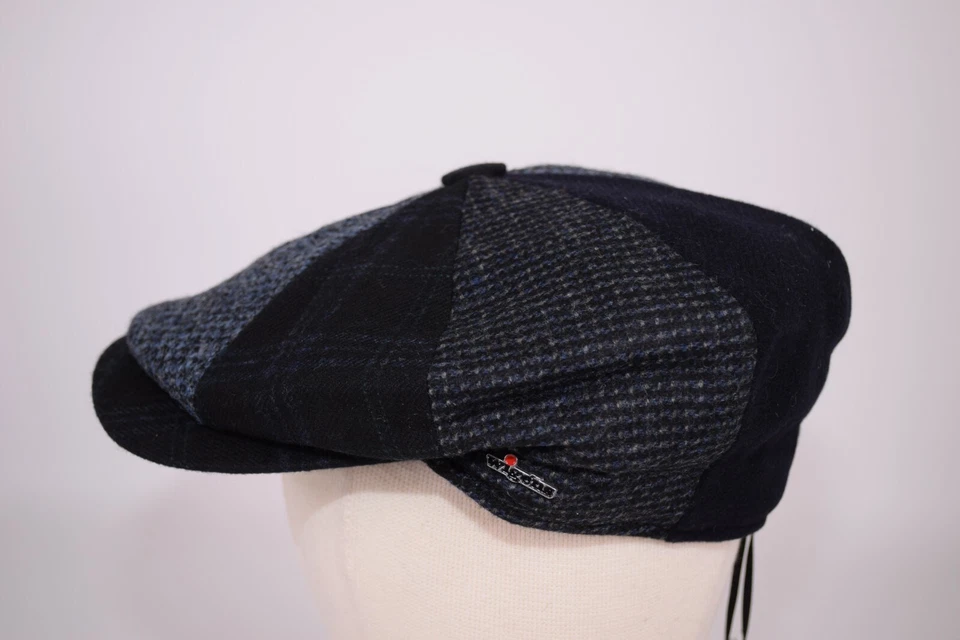 Gorra de Newsboy Wigens NUEVA CON ETIQUETAS Edición Limitada 177/200 Mezcla de Lana Azul Patchwork 56, 7 Foto 2 de 4