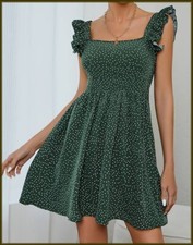 NEW Womens Hunter Green White Polka Dot Flare Short Sundress Dress   L XL